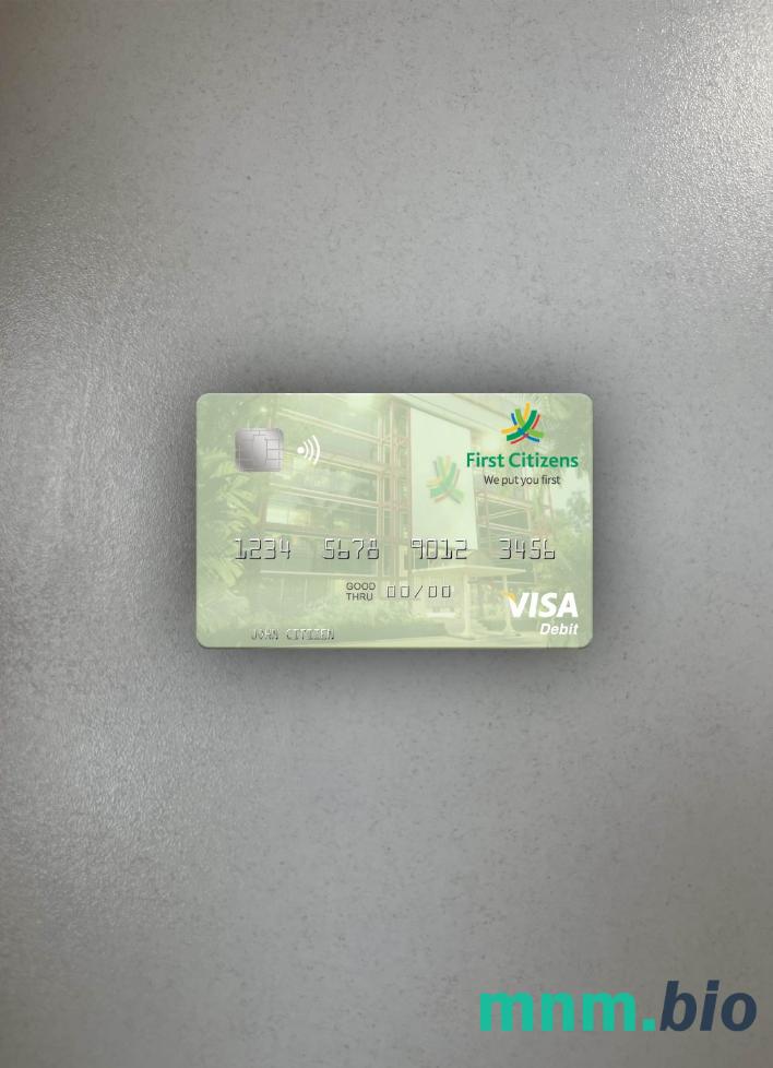 Trinidad and Tobago First Citizes bank visa obciążyć card wygląd fotograficzny skan PSD + zdjęcie